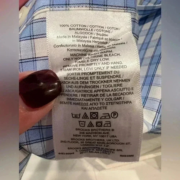 Brooks Brothers Portuguese Flannel Button Down Collar Blue Plaid Shirt- SZ LG - Picture 5 of 5